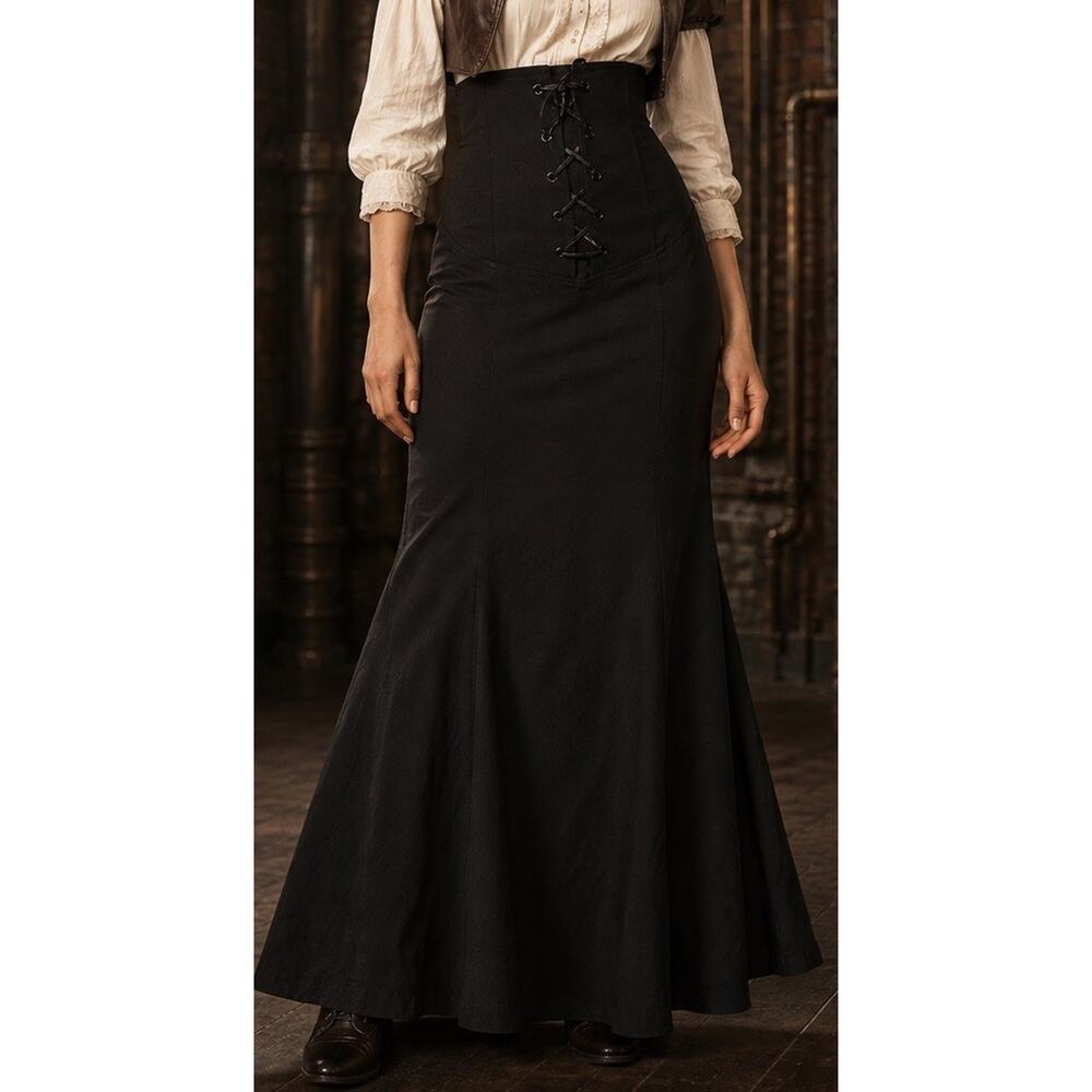 VTG Y2K Newport News Black Corset Lace Up Mermaid Maxi Skirt 4 Romantic Goth - Picture 2 of 14
